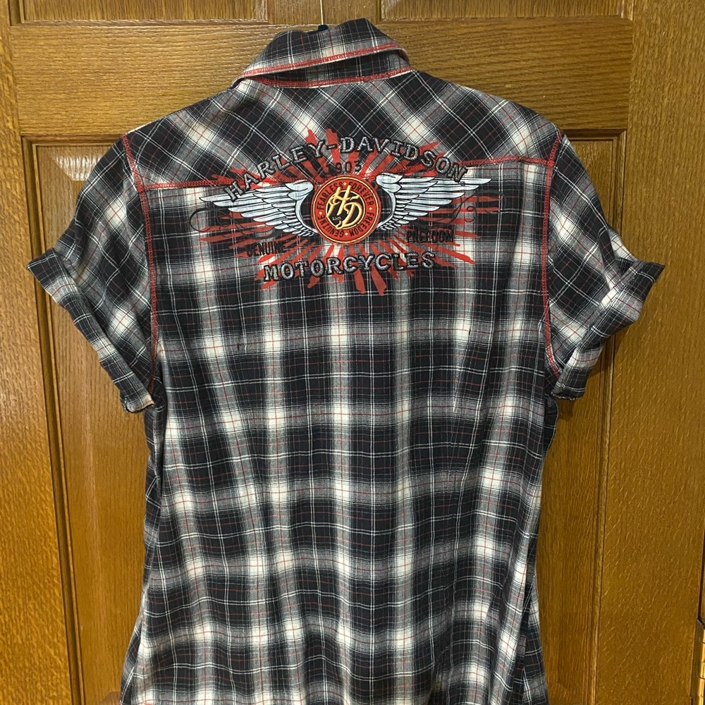 Harley Davidson Plaid Short Sleeve Button-Up Shirt Size Medium - Picture 2 of 4
